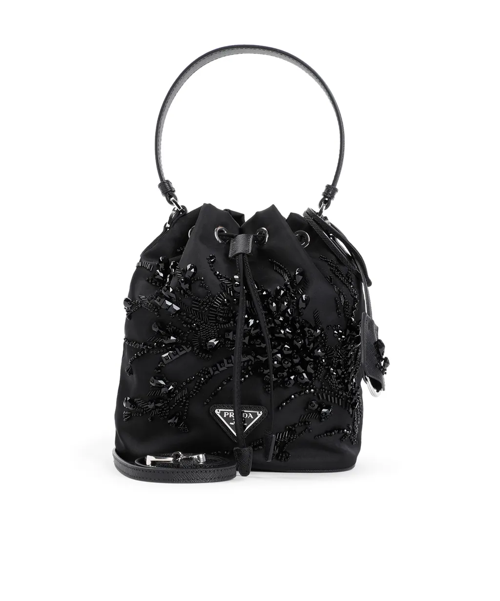 Re-Nylon Logo Plaque Bucket Bag