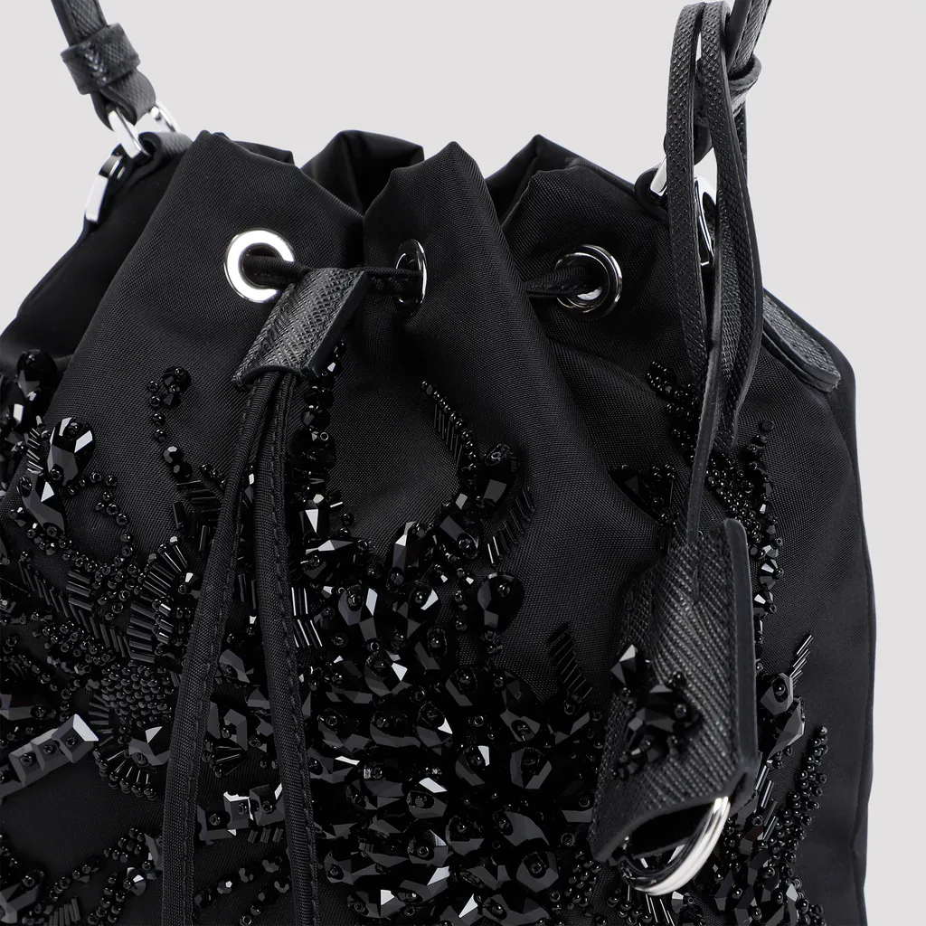 Re-Nylon Logo Plaque Bucket Bag
