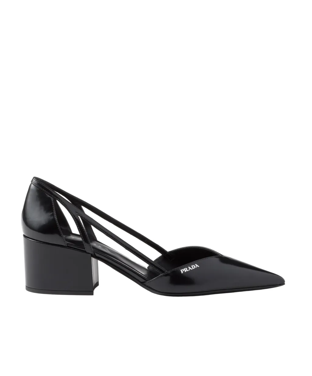 Brushed Leather Cut-Out Pumps