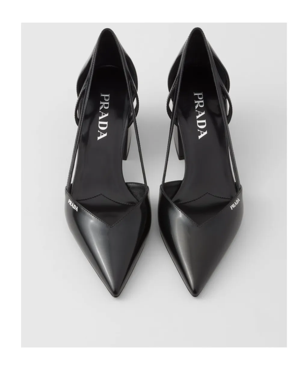Brushed Leather Cut-Out Pumps