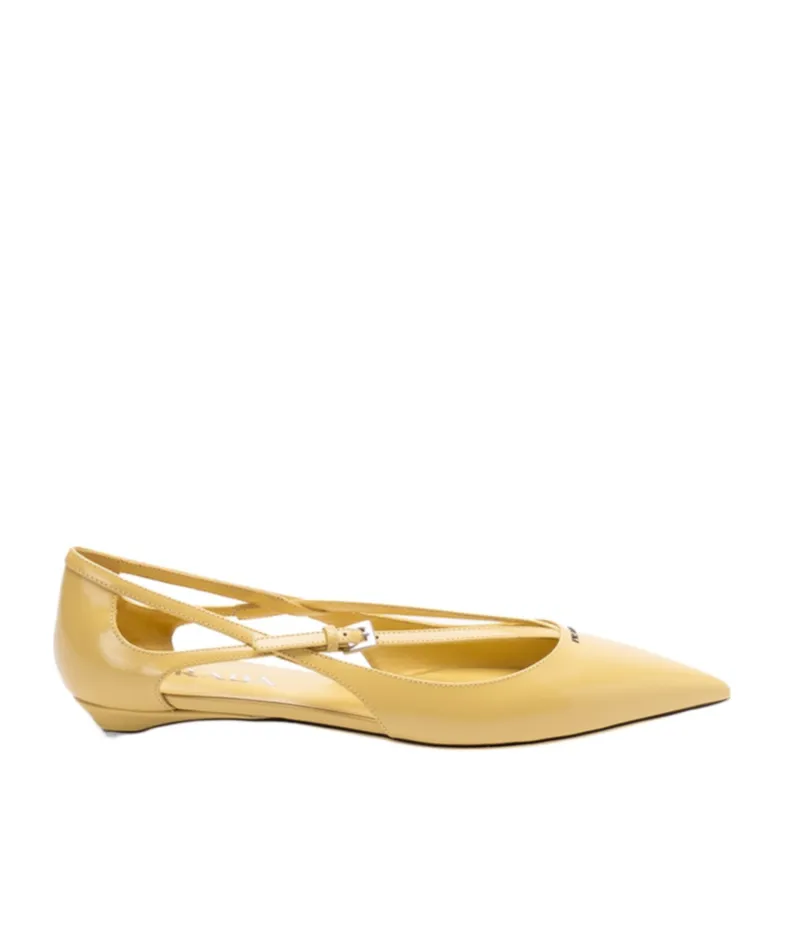 Brushed-Leather Cut-Out Ballerina Shoes