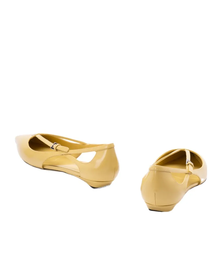 Brushed-Leather Cut-Out Ballerina Shoes