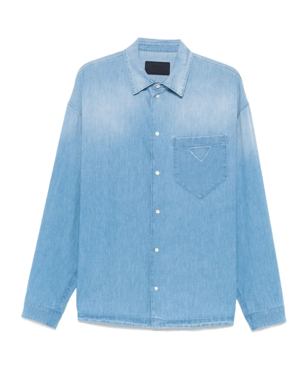 Long-Sleeved Button-Up Denim Shirt