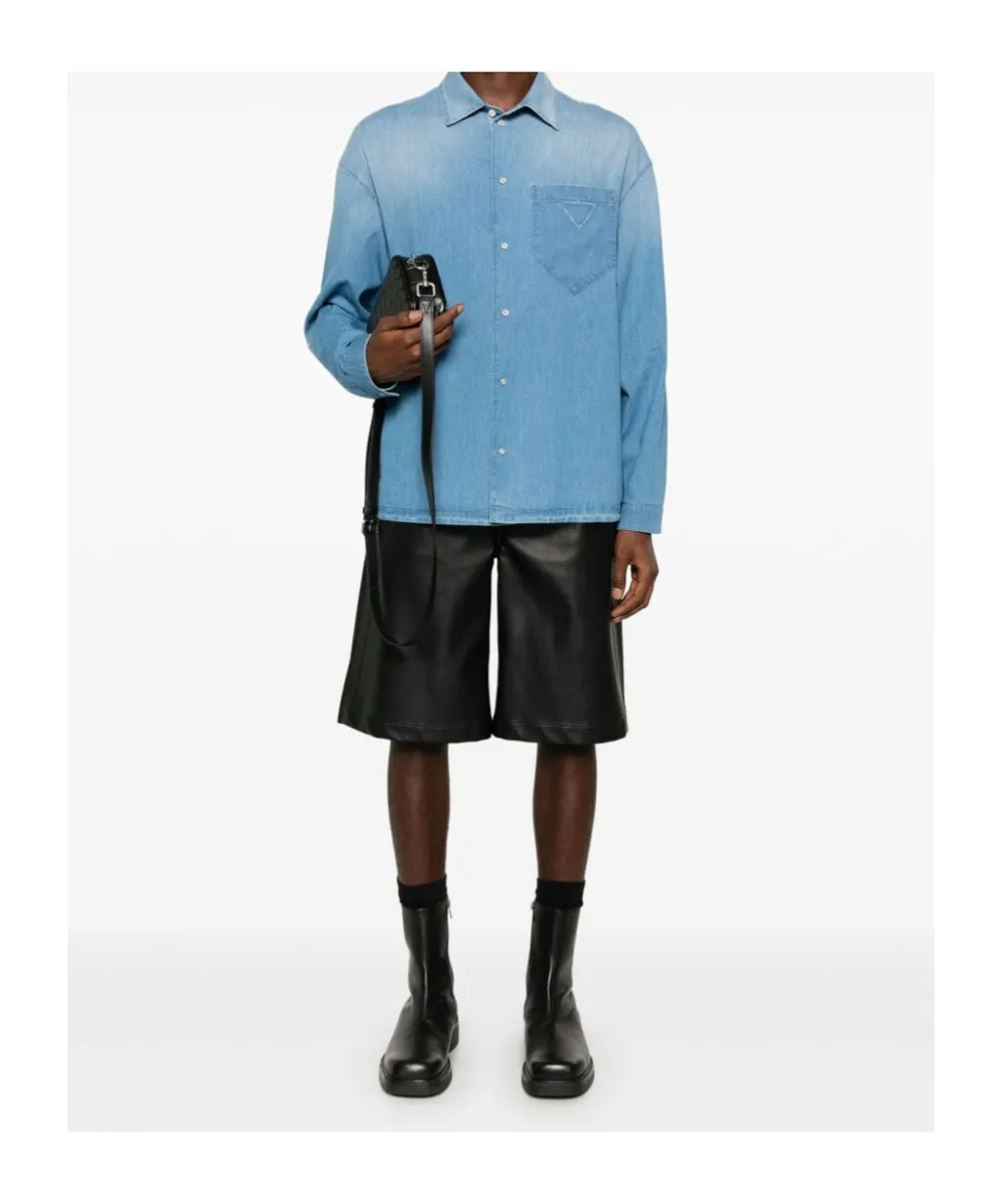 Long-Sleeved Button-Up Denim Shirt