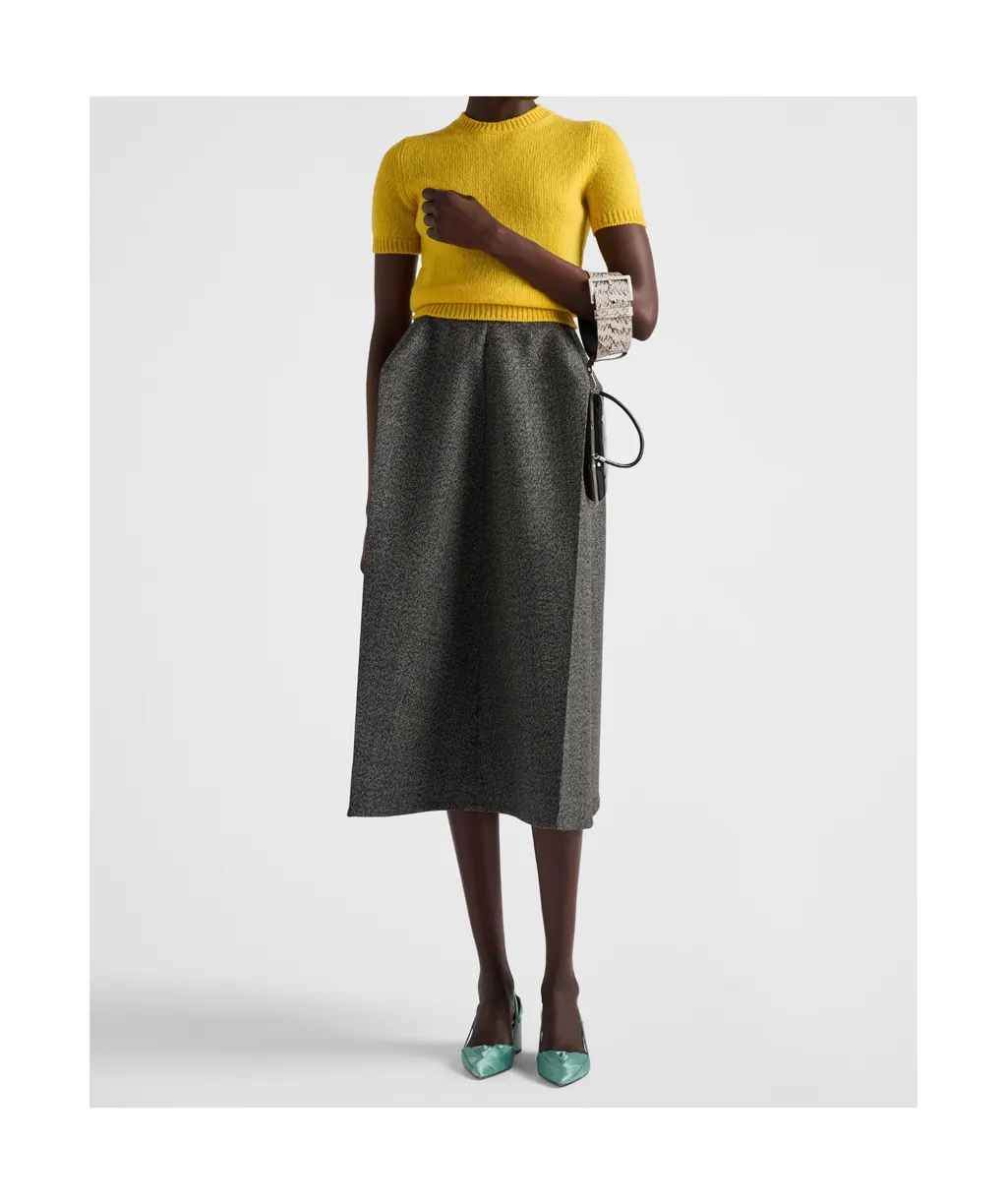 Mouliné High Waist Midi Skirt
