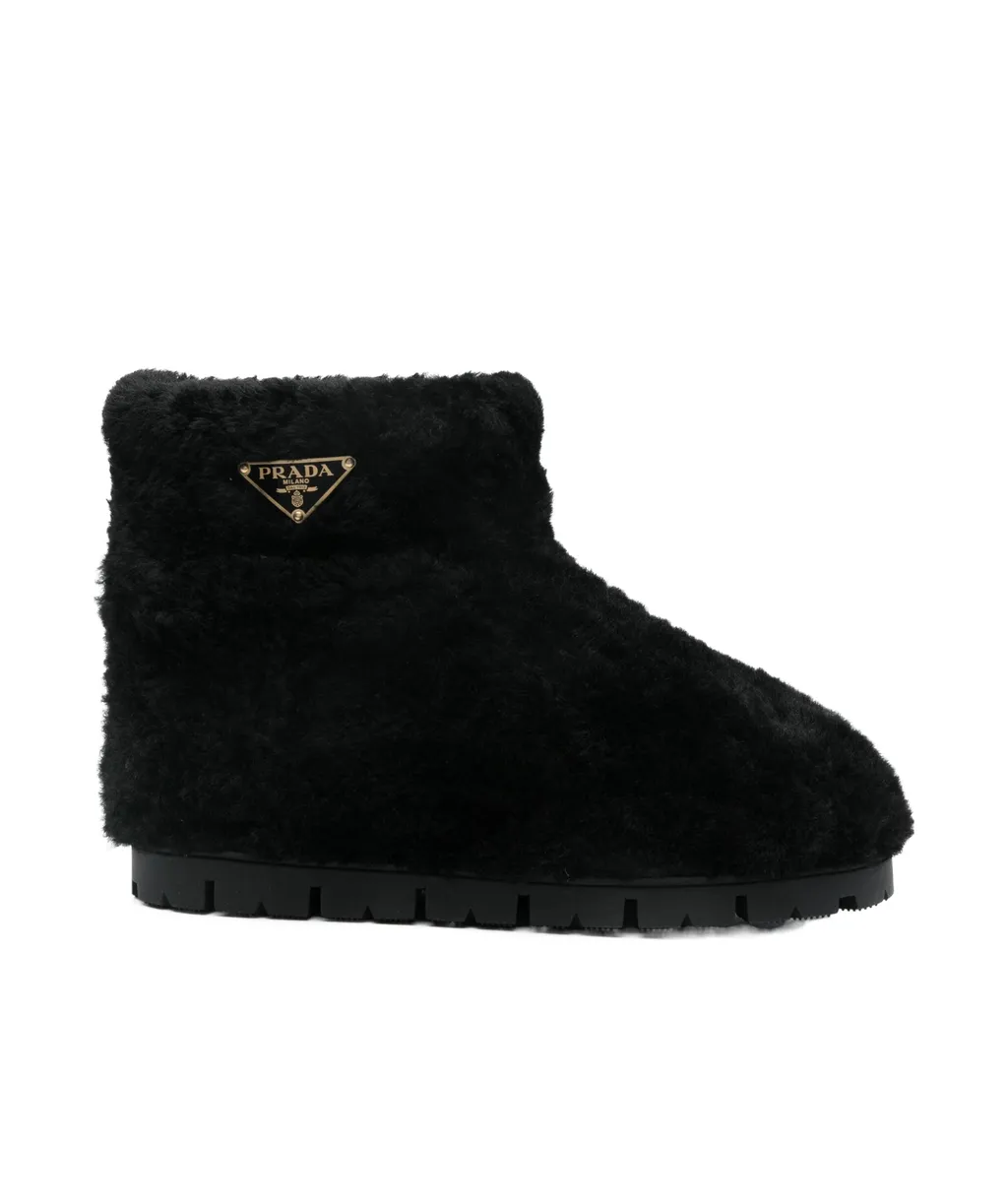 Triangle Logo Shearling Ankle Boots
