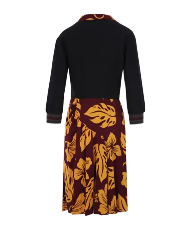 Floral-Print Gathered-Panel Midi Dress