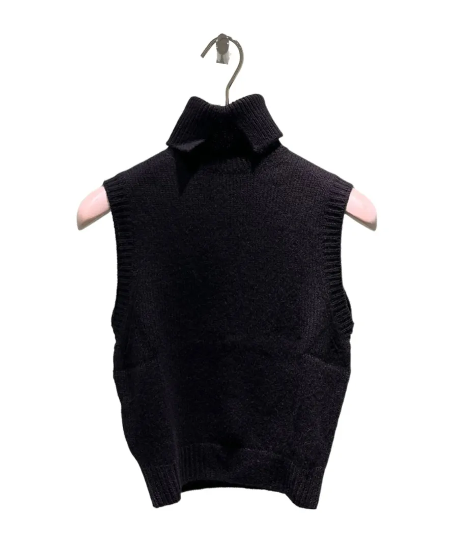 Roll-Neck Sleeveless Knitted Vest