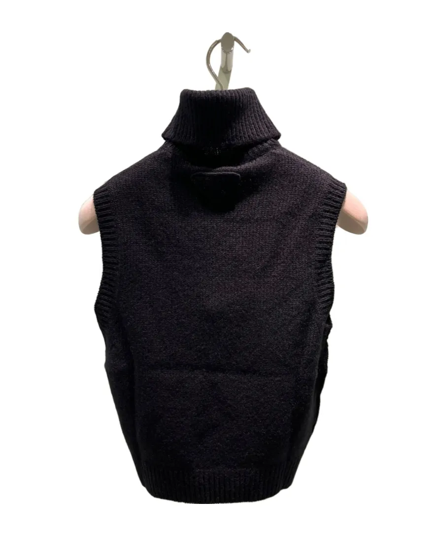 Roll-Neck Sleeveless Knitted Vest