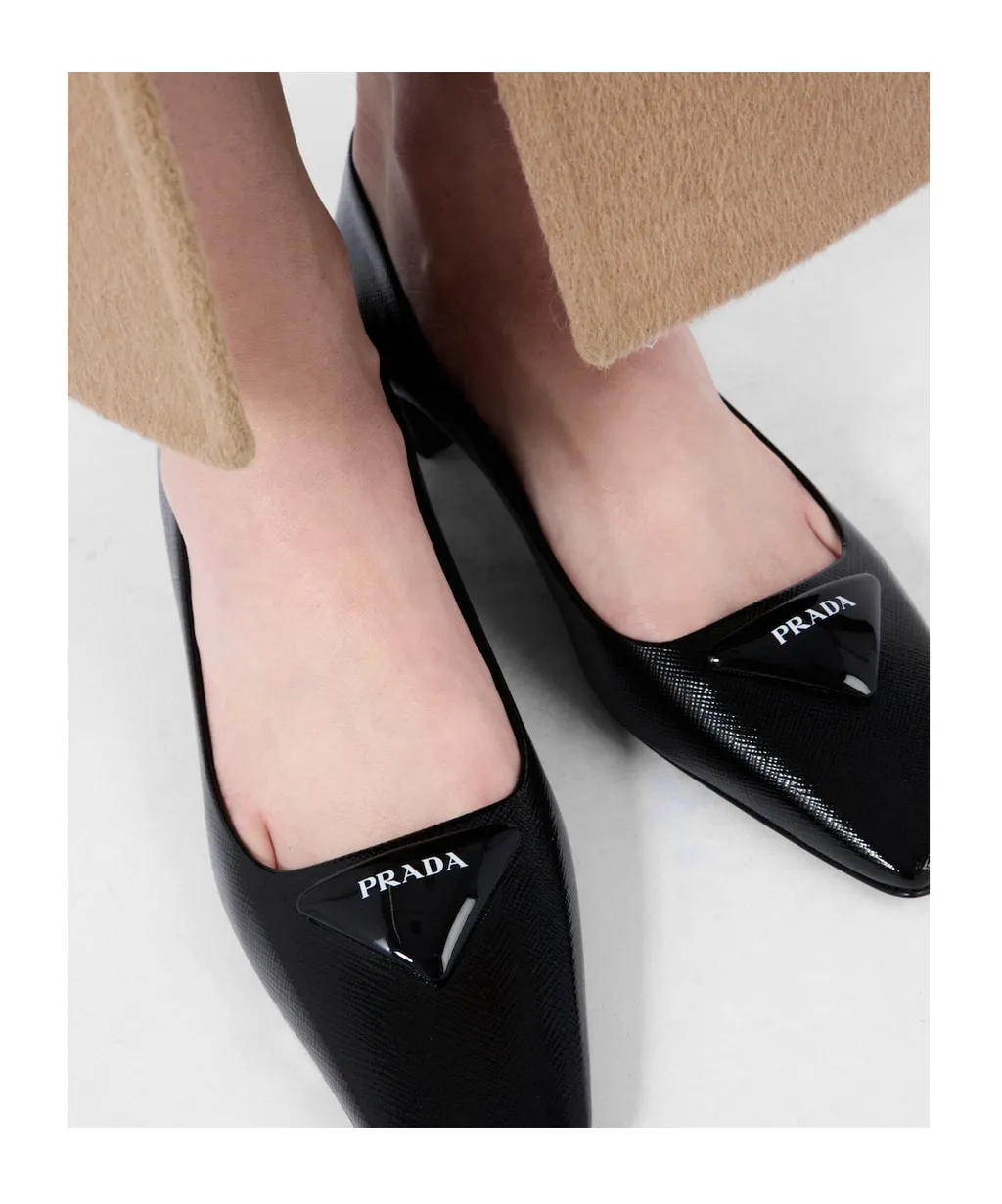Triangle-Logo Square-Toe Pumps