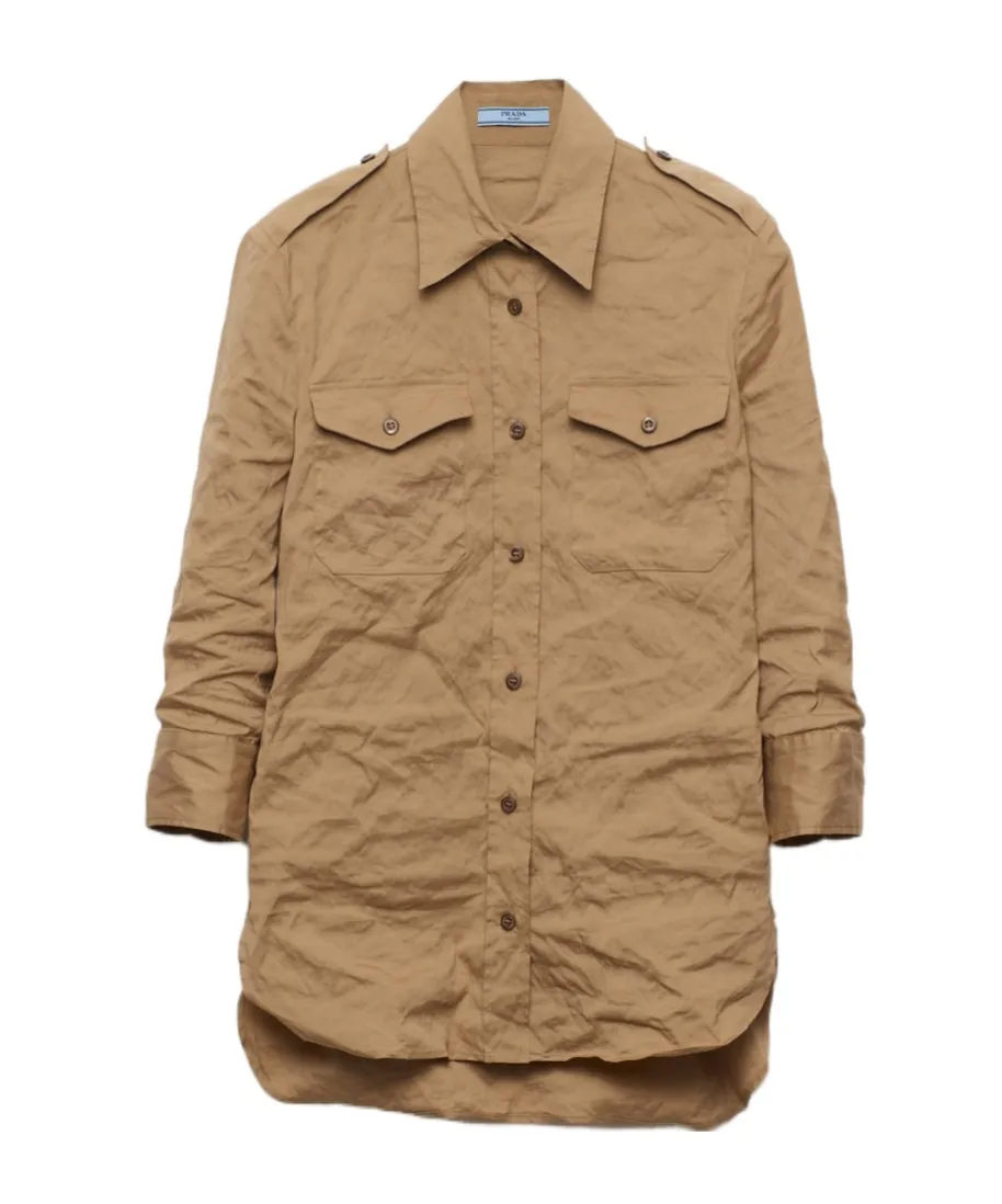 Crinkled Button-Up Poplin Shirt