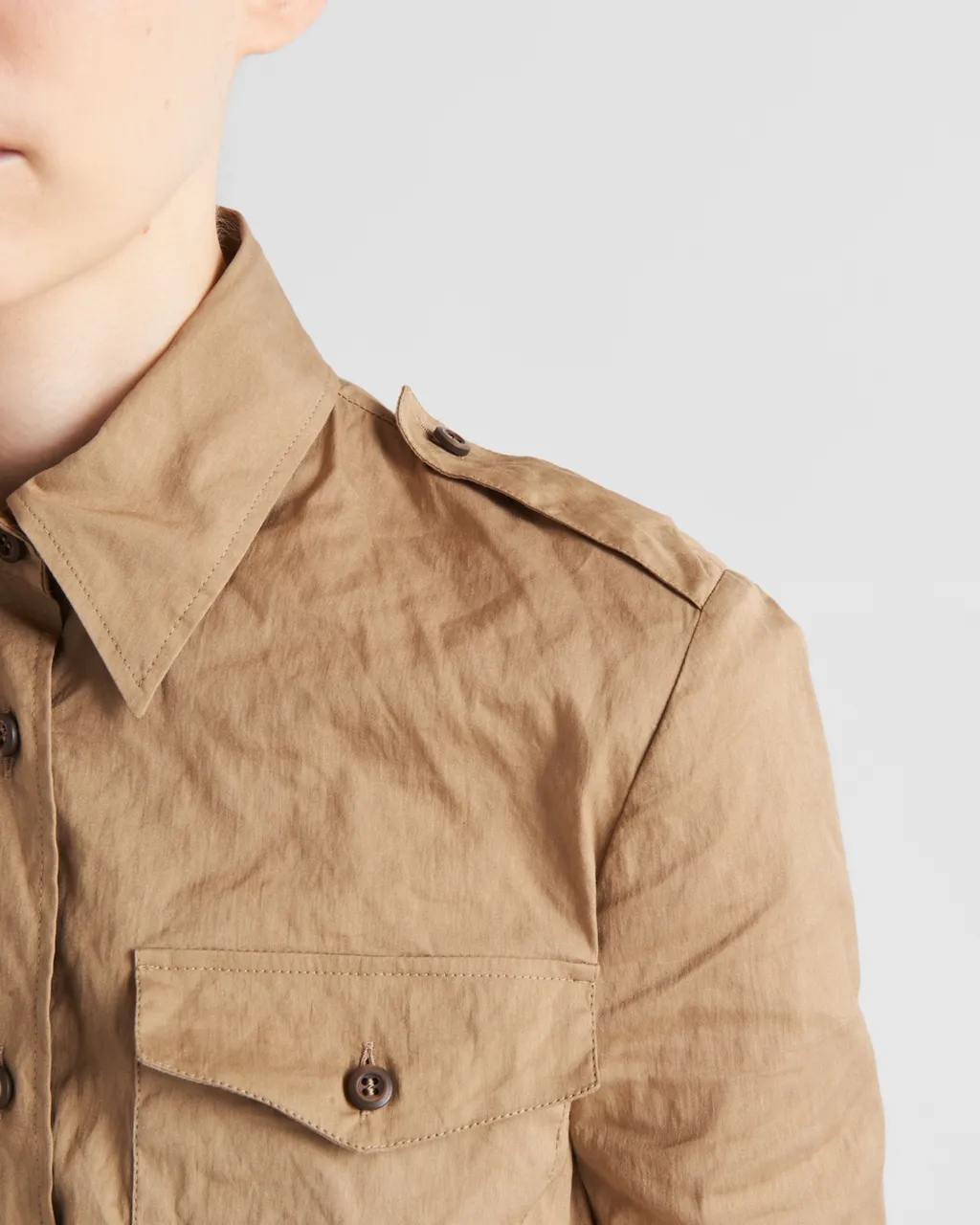 Crinkled Button-Up Poplin Shirt