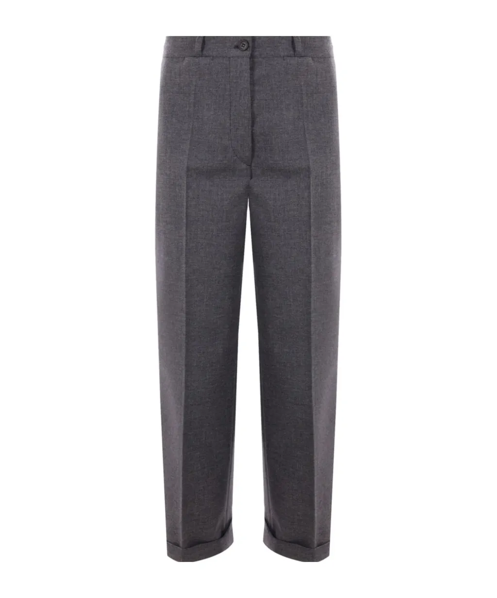 Pleated Turn-Up Hem Trousers