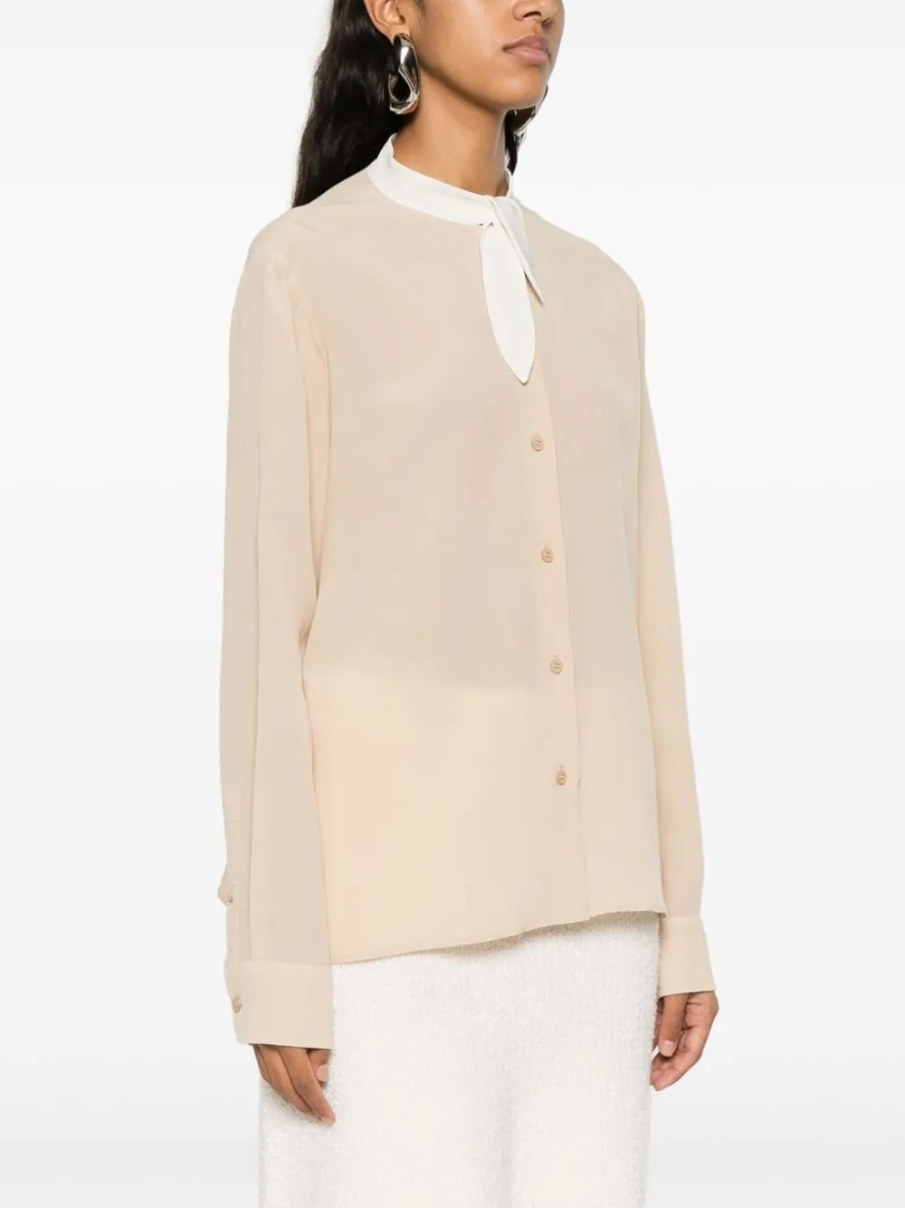Tie-Fastened Button-Down Shirt