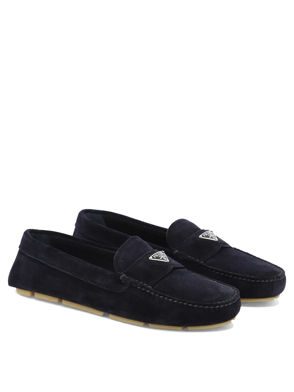Enamel Triangle Logo Suede Loafers