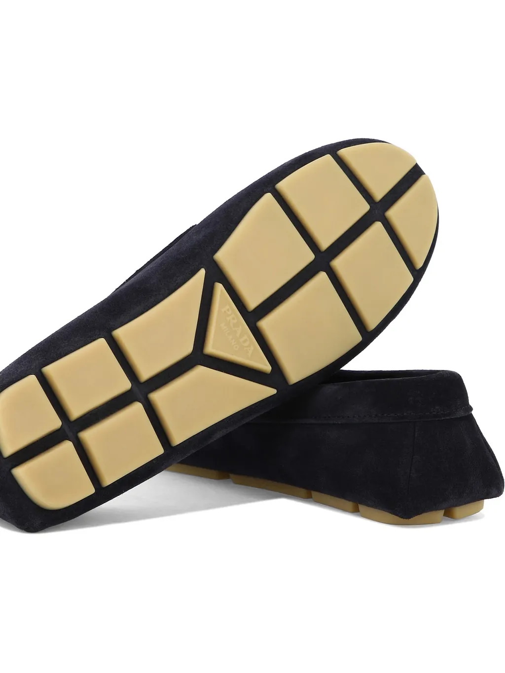 Enamel Triangle Logo Suede Loafers