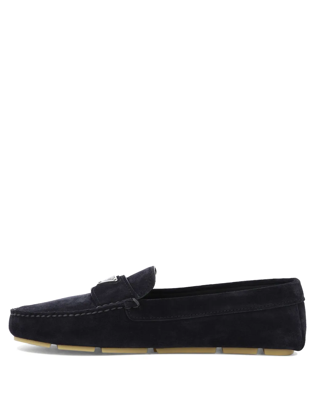 Enamel Triangle Logo Suede Loafers