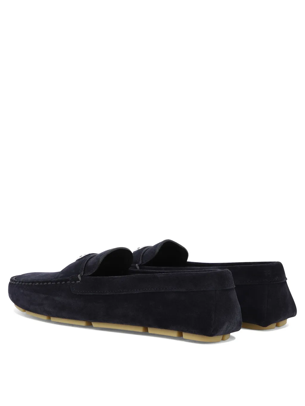 Enamel Triangle Logo Suede Loafers