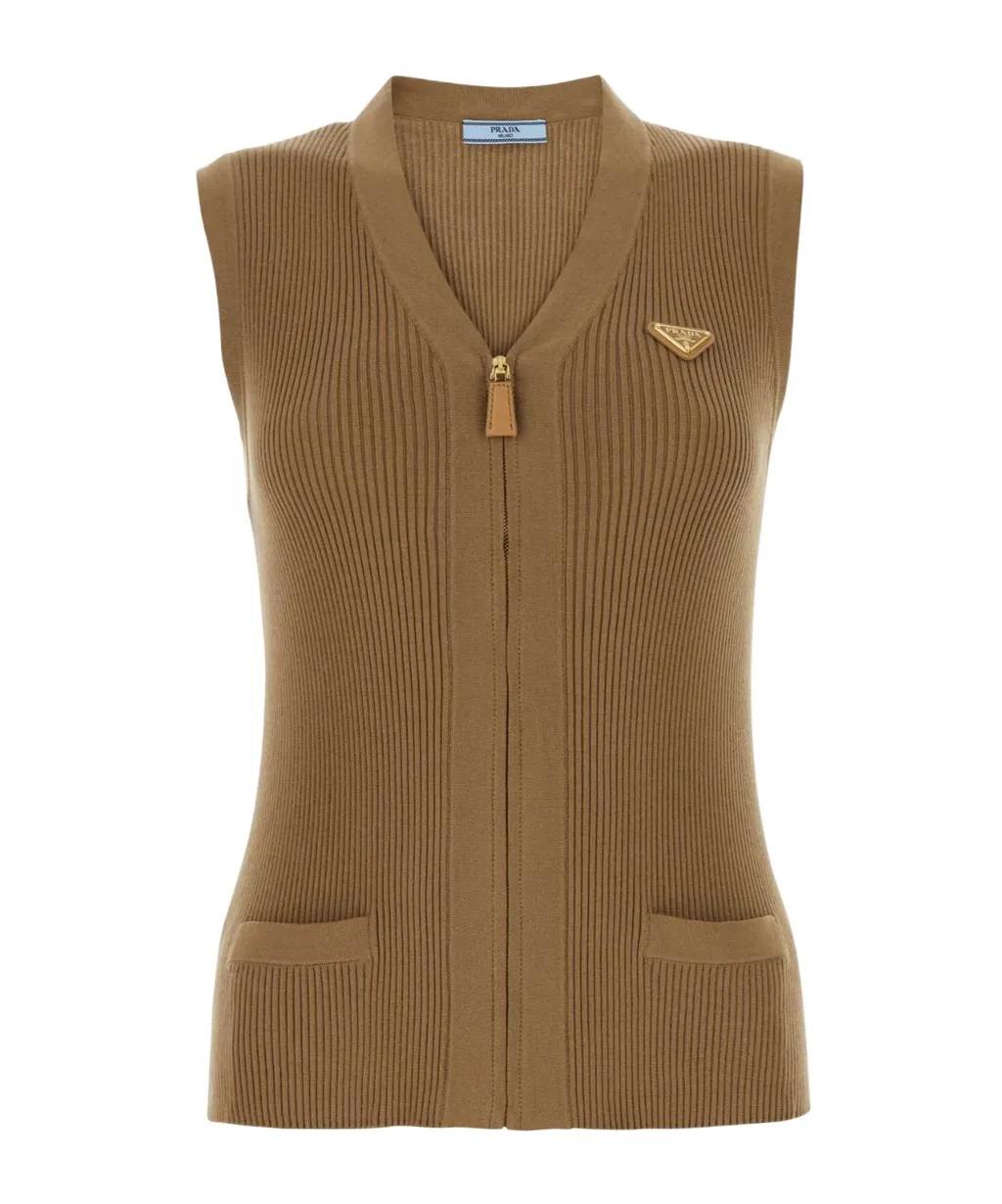 V-Neck Zip Up Knit Vest