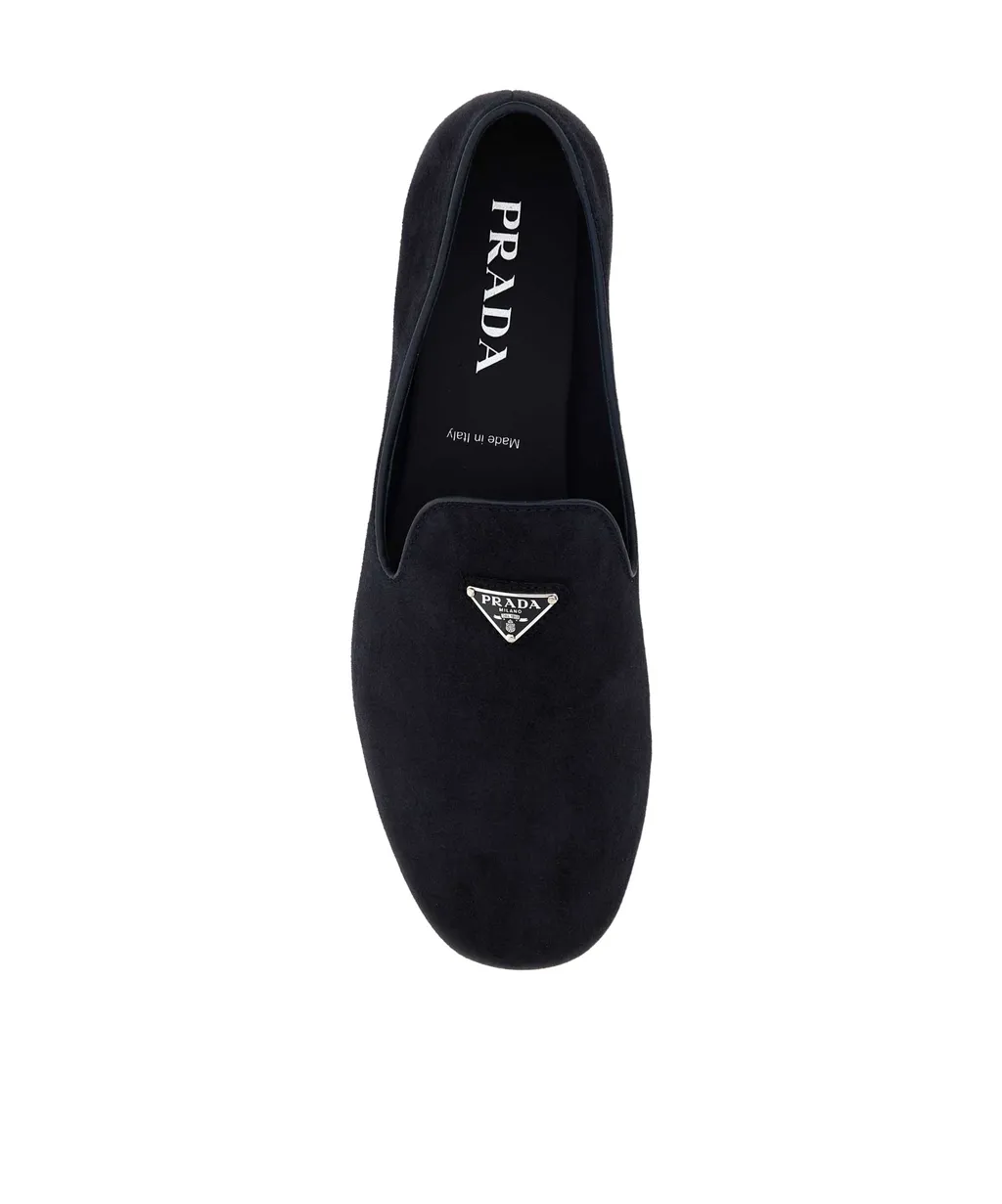 Triangle-Logo Suede Slippers