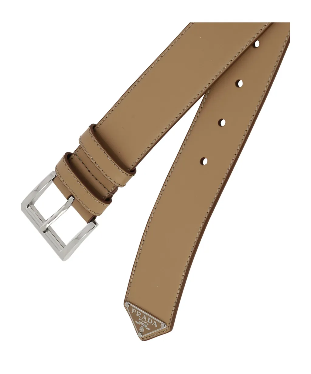 Enamel Triangle-Logo Leather Belt