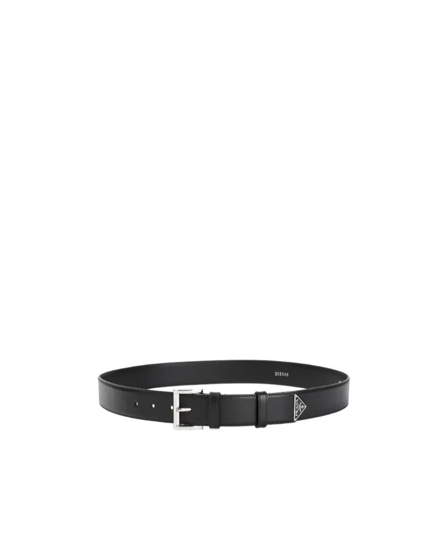 Enamel Triangle Logo Leather Belt