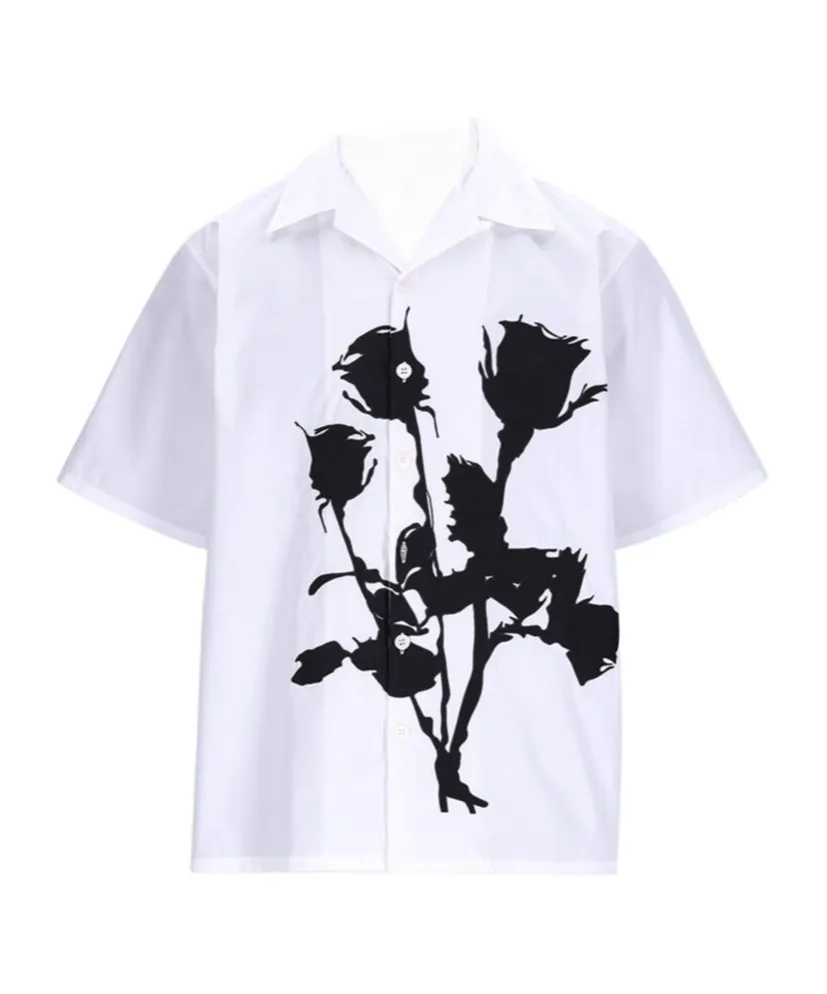 Rose-Appliqué Short-Sleeved Shirt