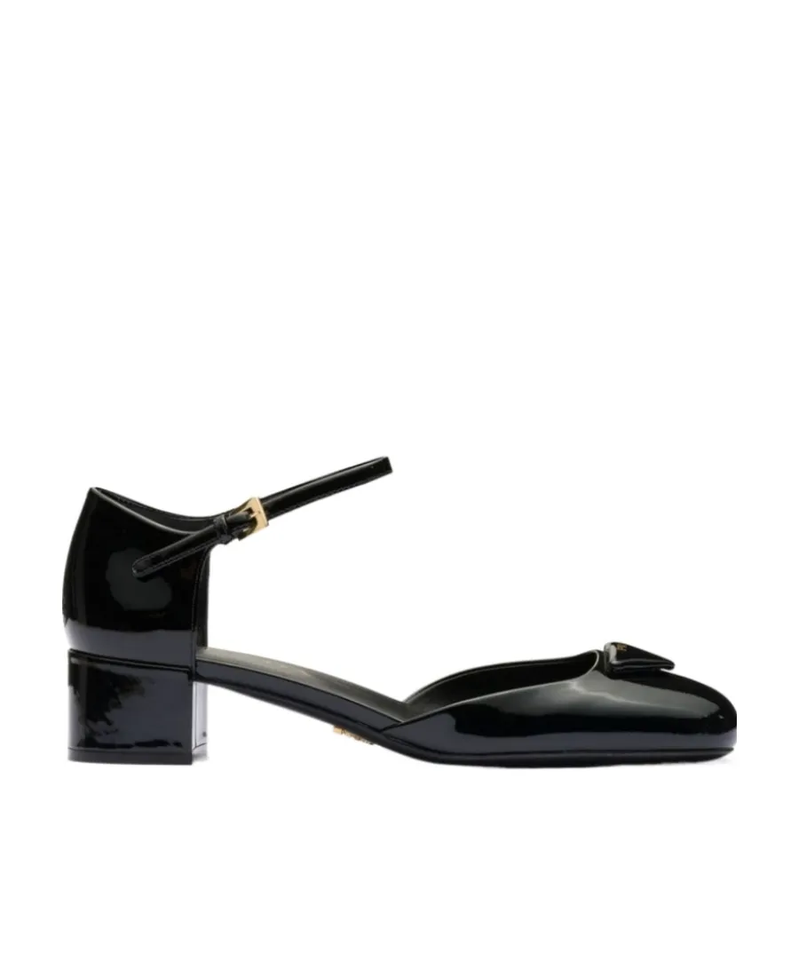 Triangle-Logo Round-Toe Pumps