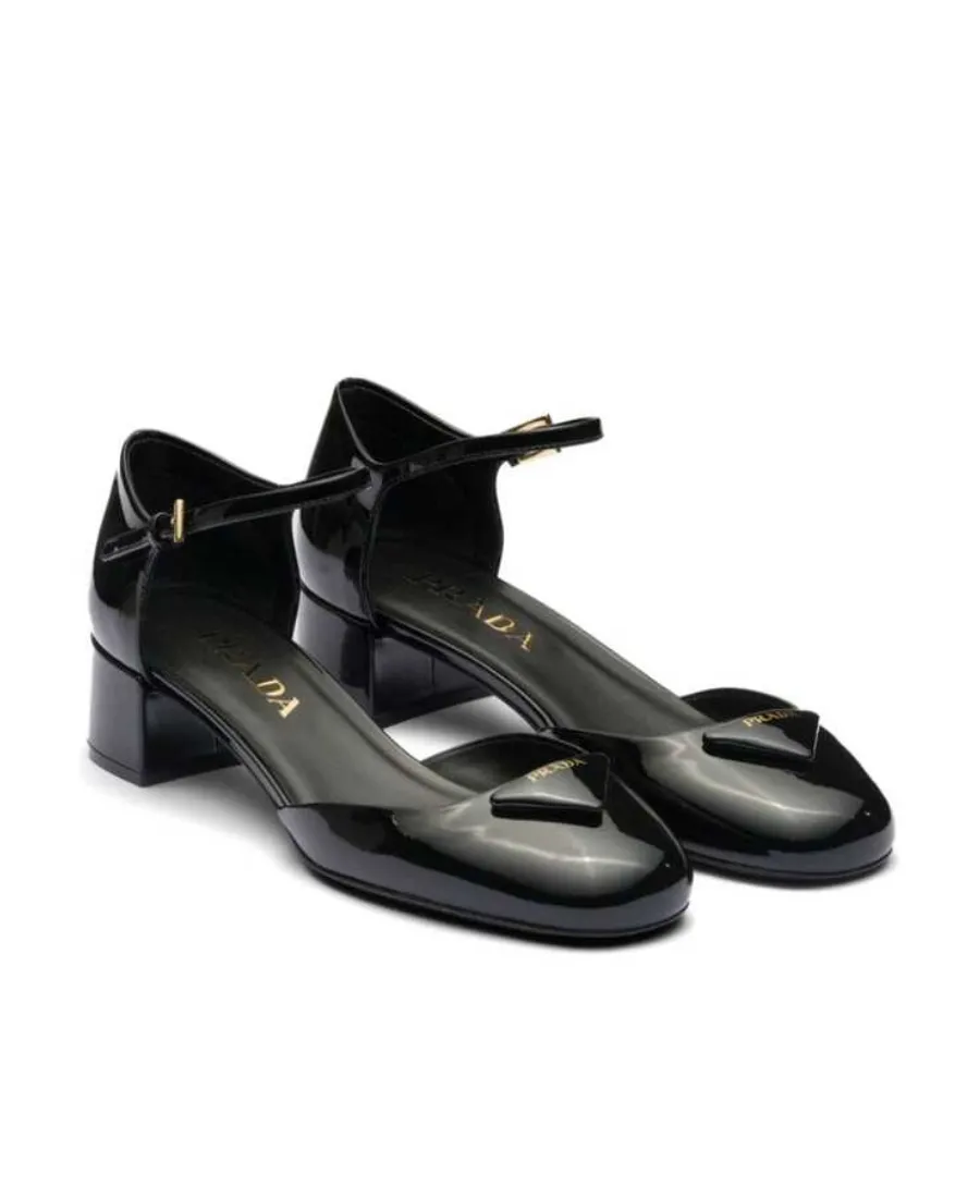 Triangle-Logo Round-Toe Pumps