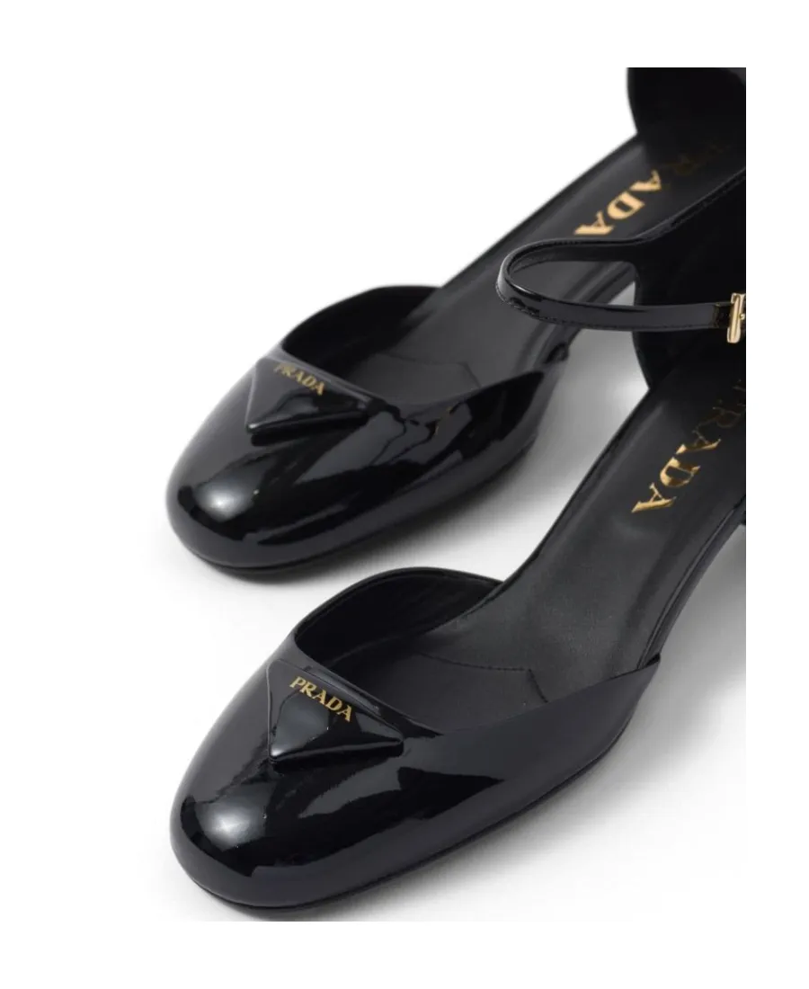 Triangle-Logo Round-Toe Pumps