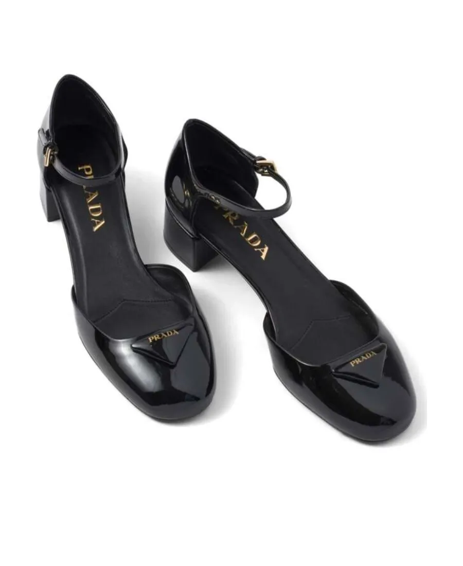 Triangle-Logo Round-Toe Pumps