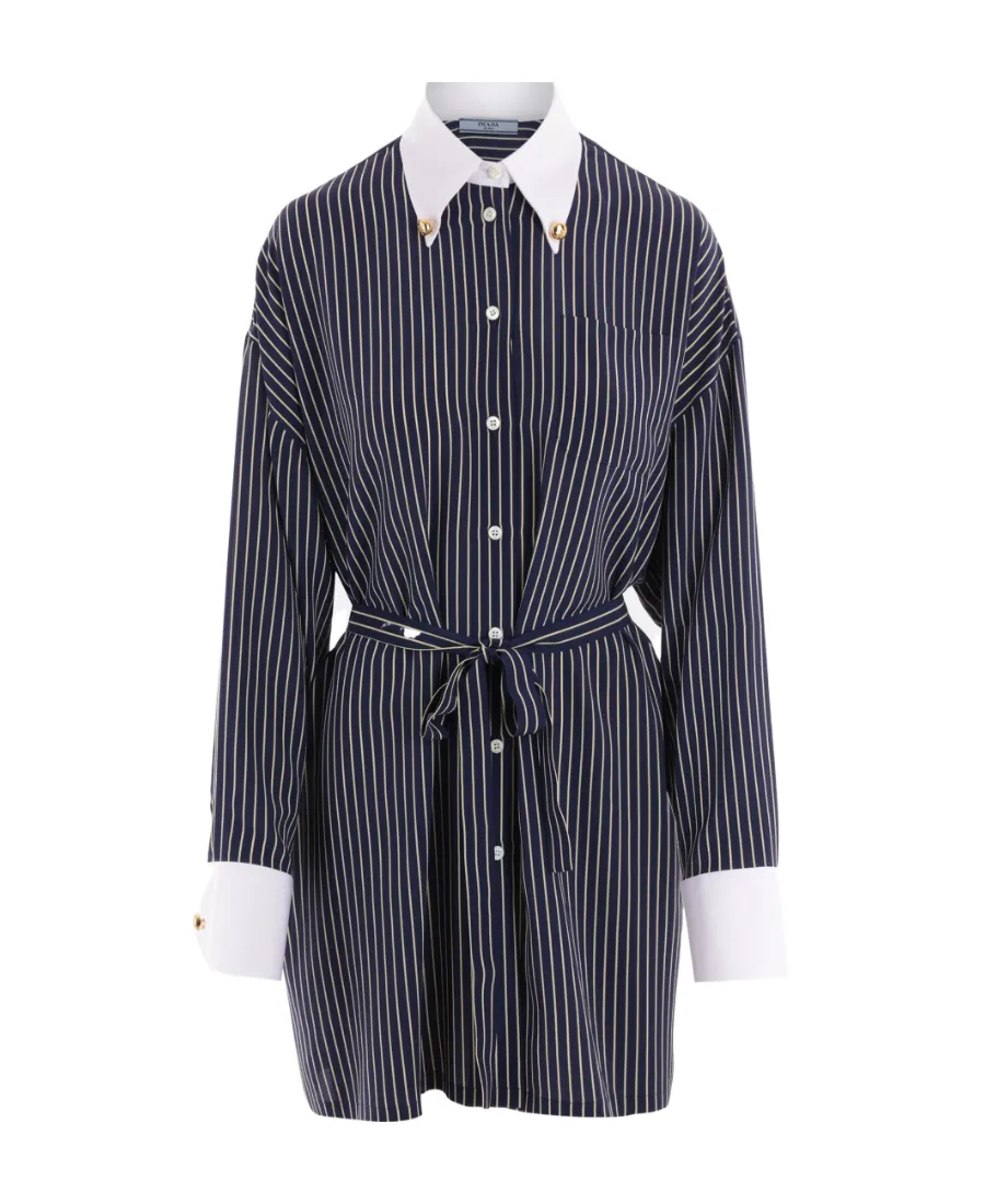 Belted Waist Striped Dress