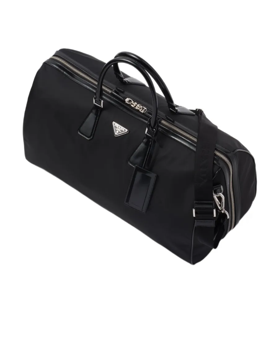 Re-Nylon And Brushed Leather Duffel Bag
