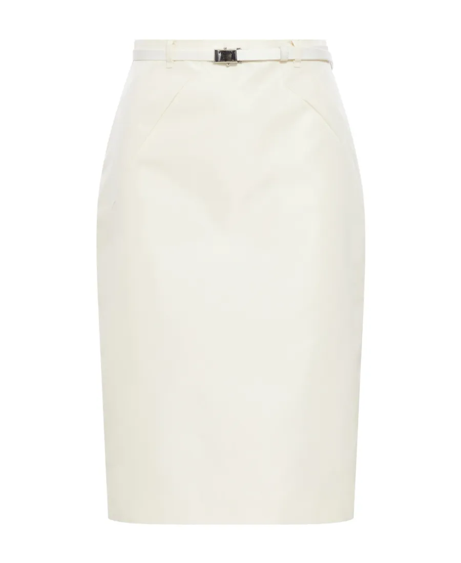 High-Waist Logo-Buckle Straight Faille Skirt