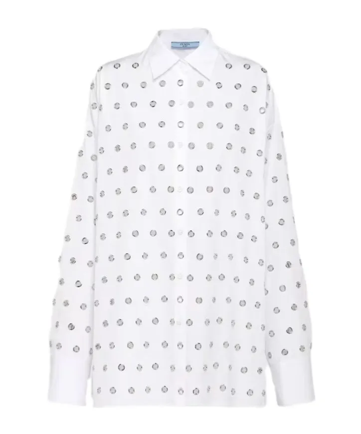Eyelet-Embellished Button-Up Shirt
