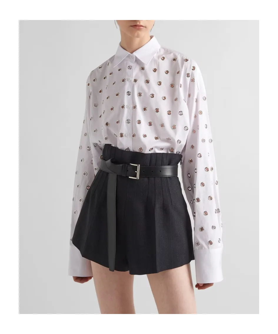 Eyelet-Embellished Button-Up Shirt