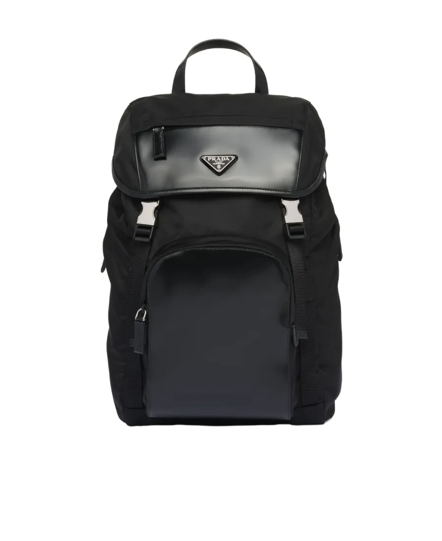 Re-Nylon And Brushed Leather Backpack