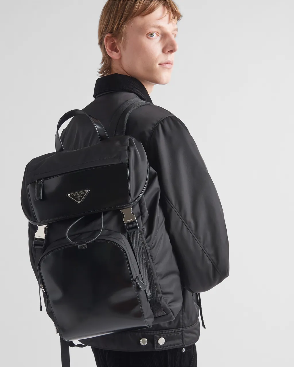 Re-Nylon And Brushed Leather Backpack