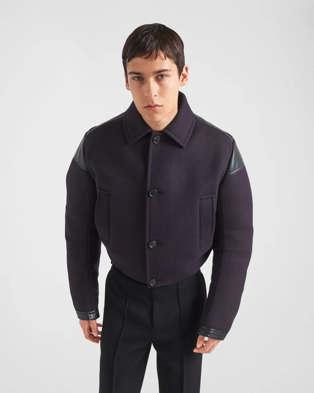 Cropped Wool Blend Down Jacket