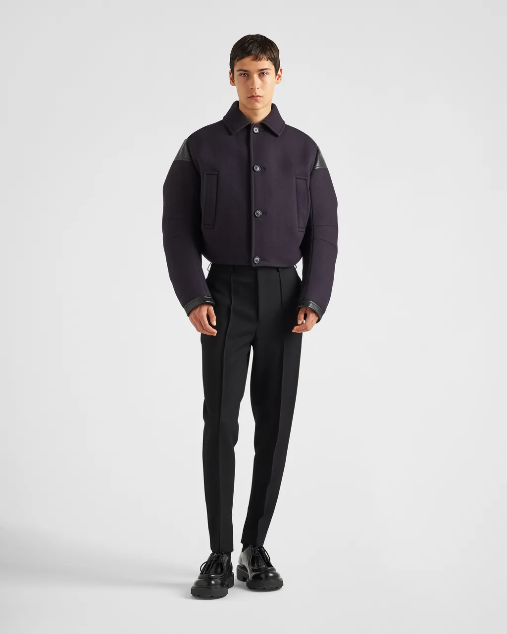 Cropped Wool Blend Down Jacket