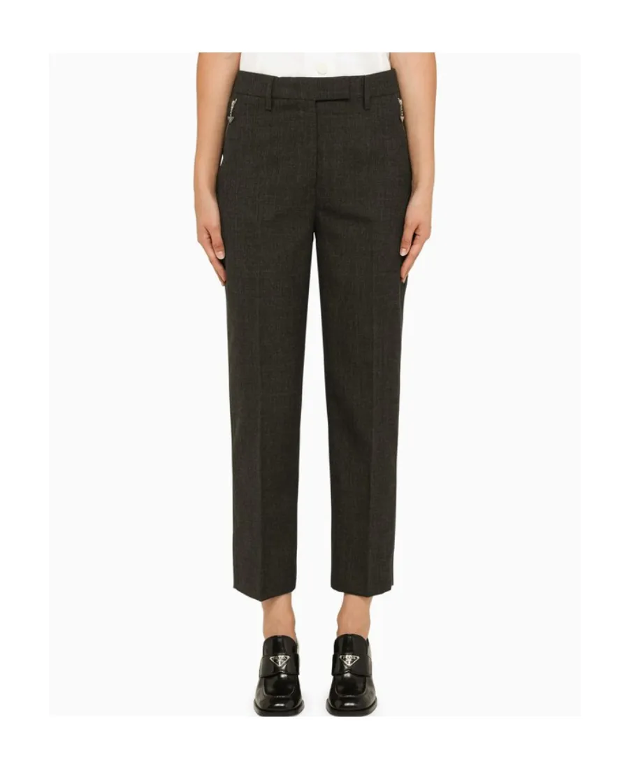 Mid-Rise Zip-Pocket Cropped Trousers