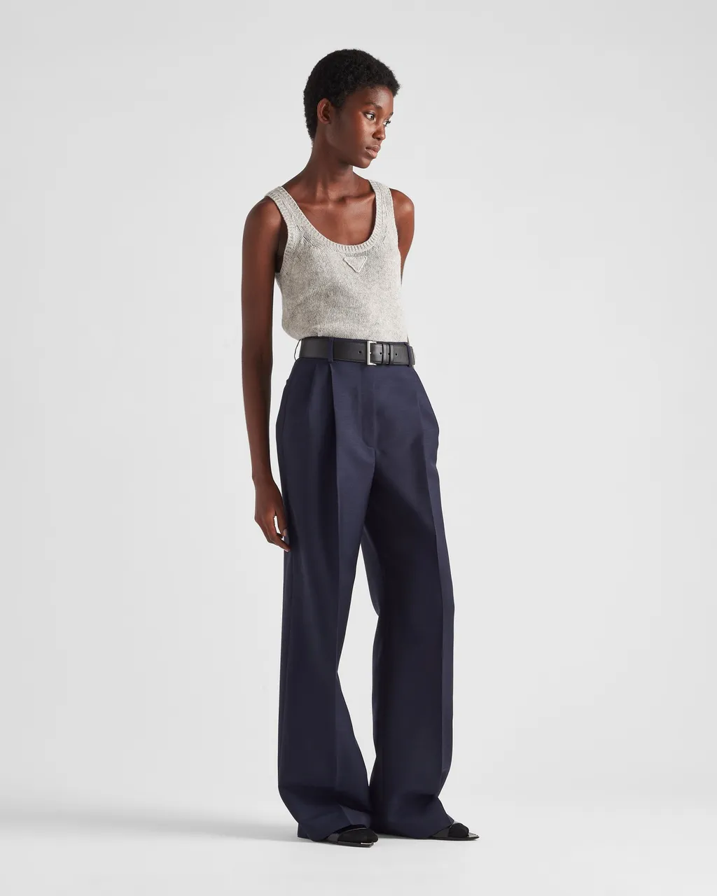 High-Waist Belted Pleated Trousers