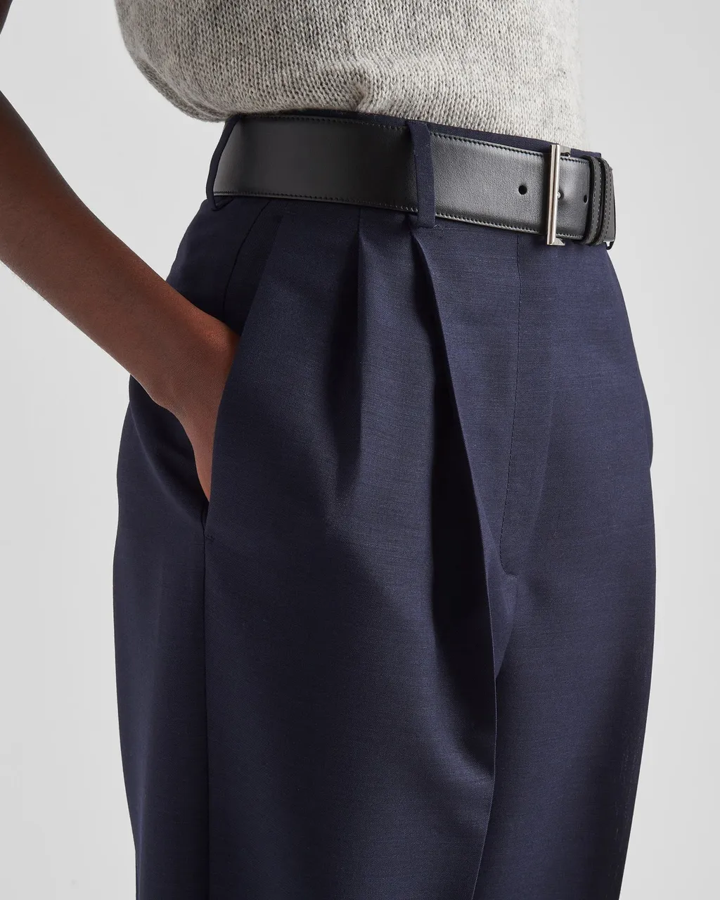 High-Waist Belted Pleated Trousers