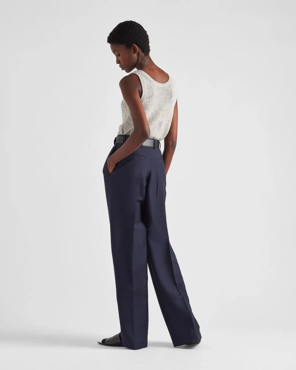 High-Waist Belted Pleated Trousers