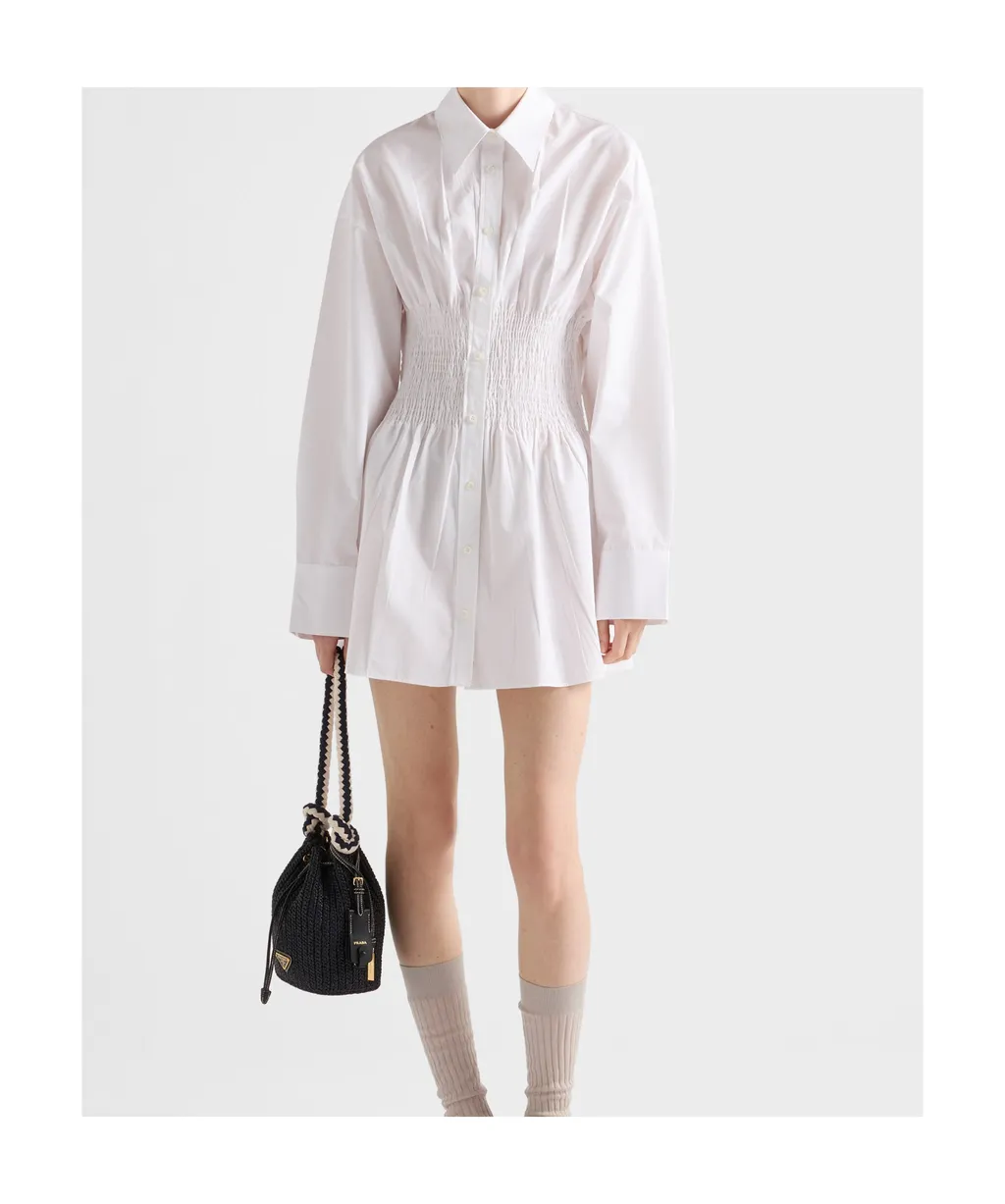 Smocked-Waist Long-Sleeved Poplin Shirt