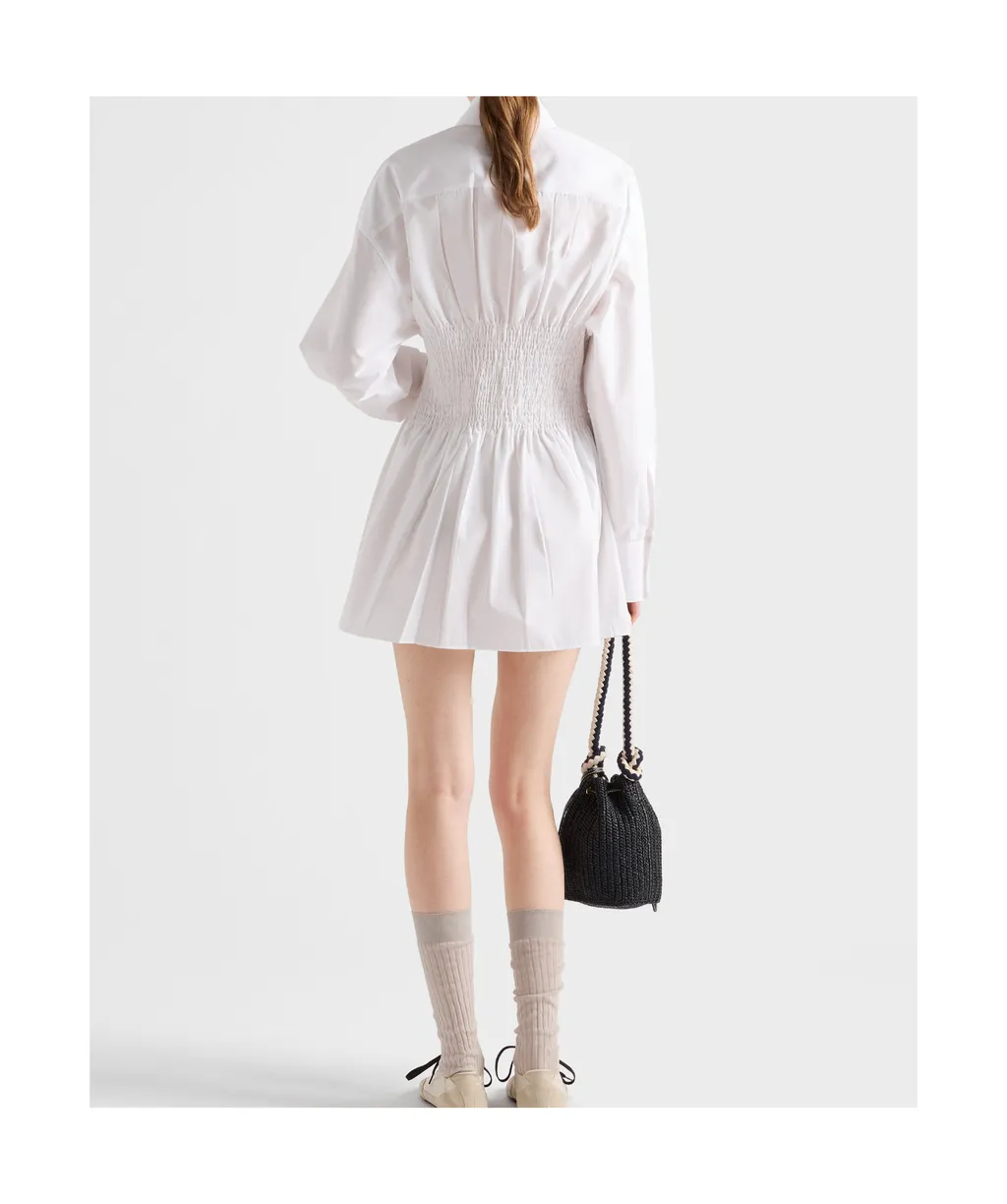 Smocked-Waist Long-Sleeved Poplin Shirt