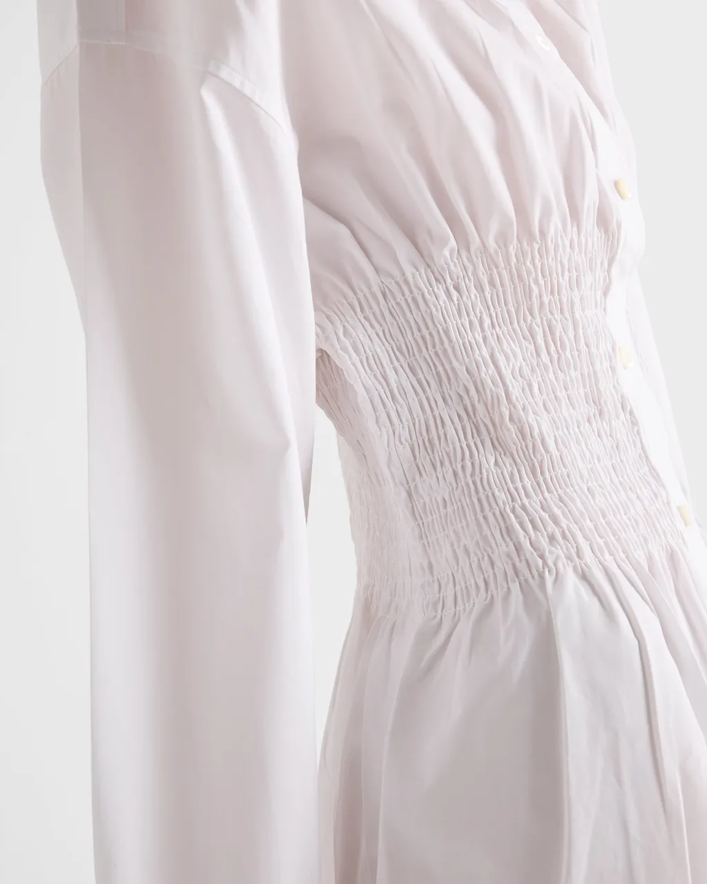 Smocked-Waist Long-Sleeved Poplin Shirt