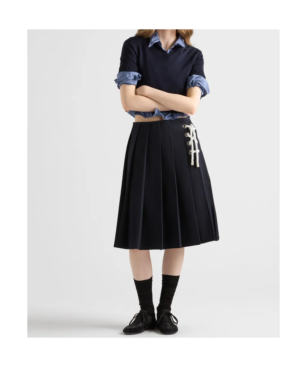 Pleated Stretch Drill Skirt
