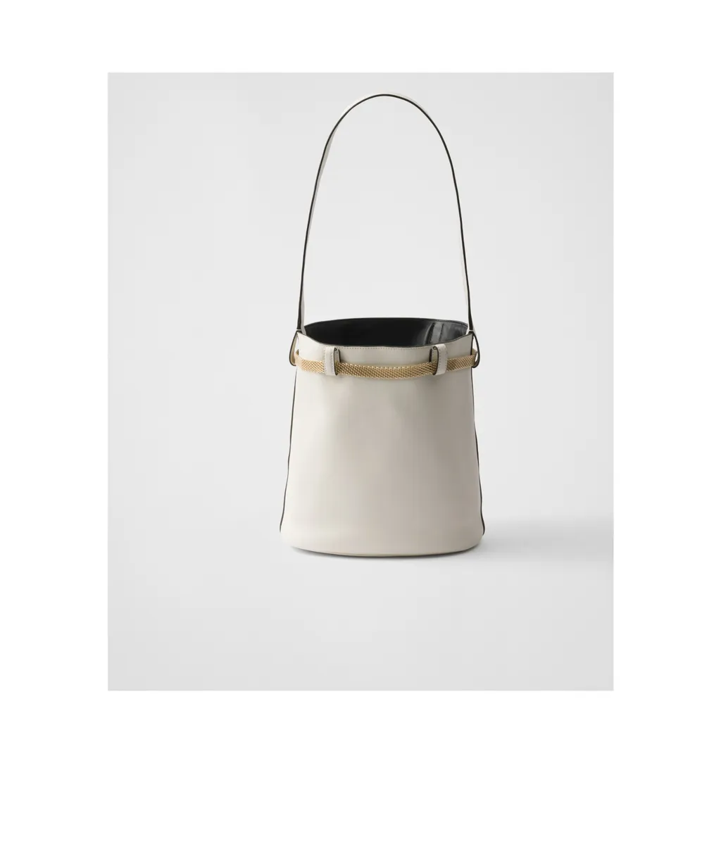 Buckle Leather Bucket Bag With Jeweled Belt
