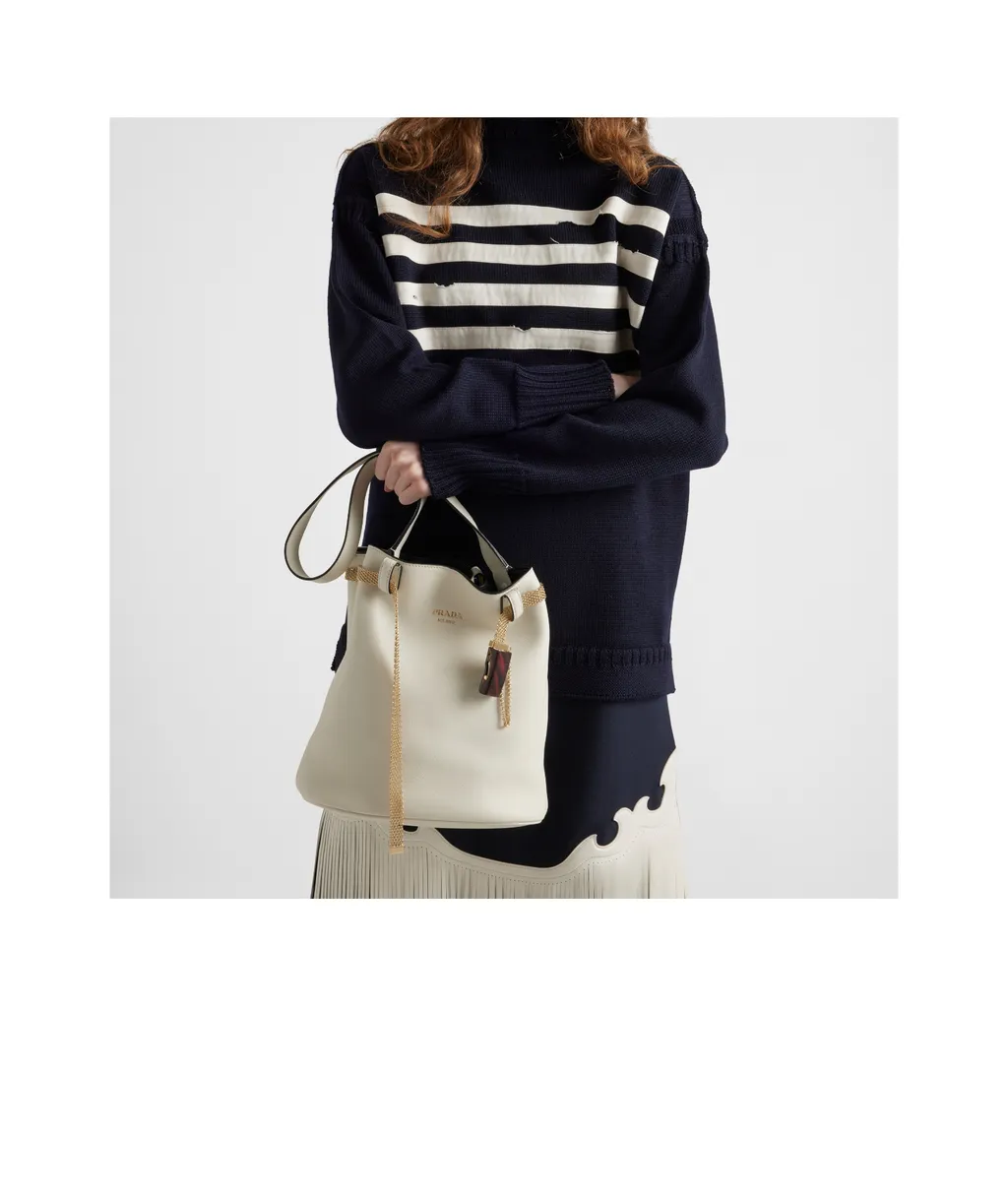 Buckle Leather Bucket Bag With Jeweled Belt